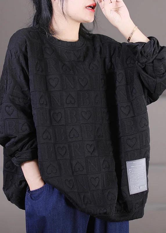 Black O-Neck Graphic Patchwork Sweatshirts Long Sleeve