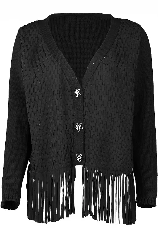 VNeck Lattice Embroidered Cardigan