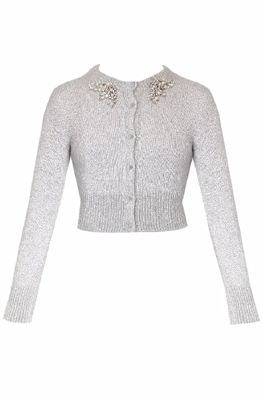 Embellished Cropped Cardigan - Silver