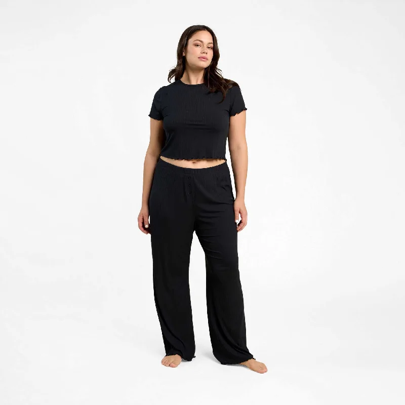 Mini Rib Wide Leg Pant | Black