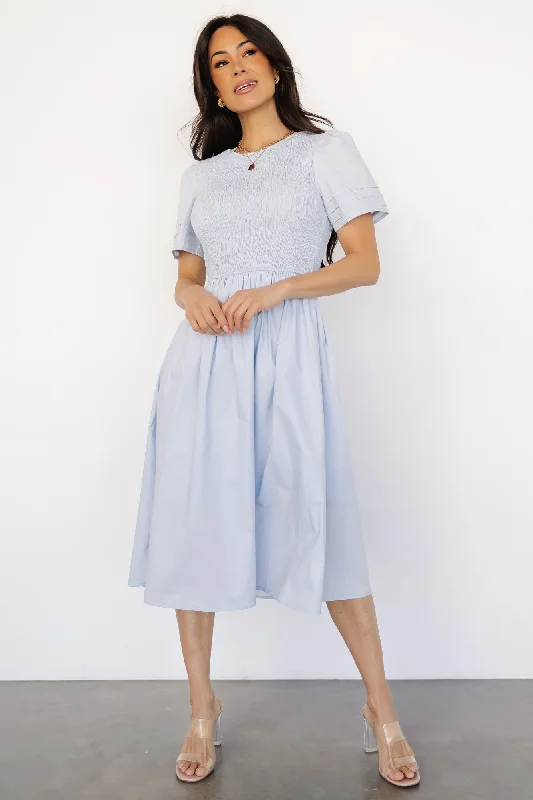 Farrah Smocked Midi Dress | Light Blue