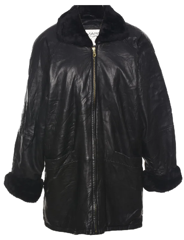 Zip Front Leather Jacket - M