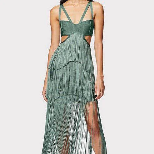 Edna Strappy Cut Out Fringed Midi Dress