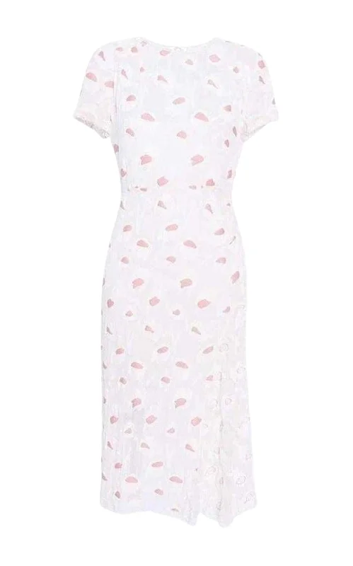 Rose Pivoine And Natural Floral Silk Blend Dress