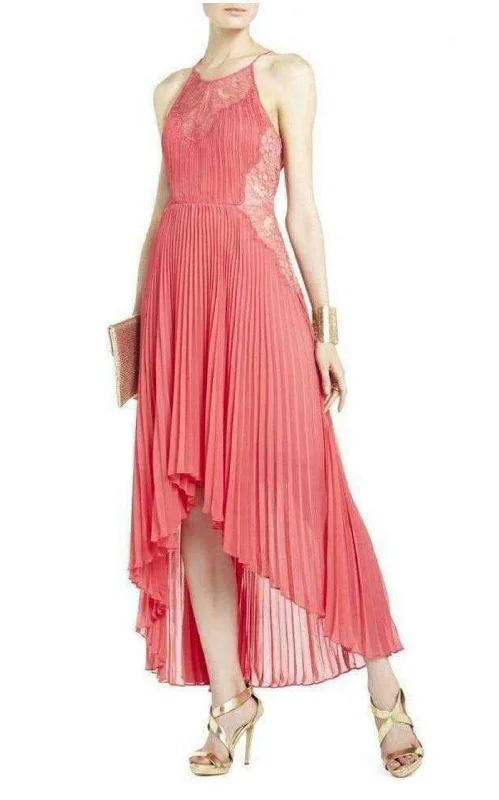 Maryella Deep Coral Pleat and Lace Dres