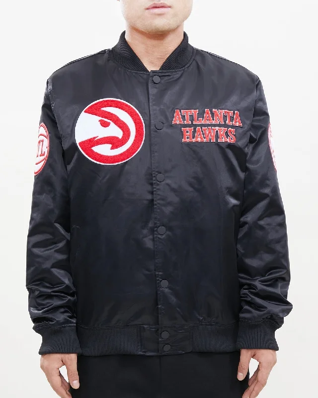 NBA ATLANTA HAWKS CHEST HIT MEN'S LOGO SATIN JACKET (BLACK)