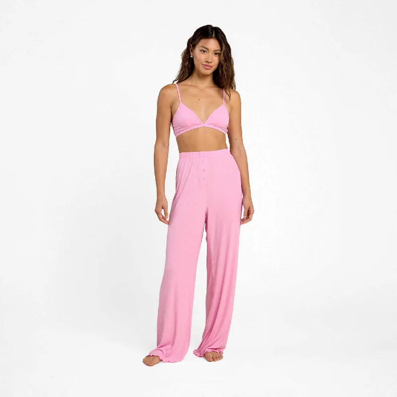 Mini Rib Wide Leg Pant | Bubblegum Pink