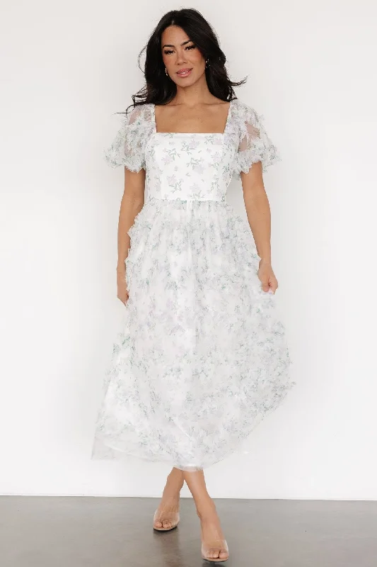 Kiera Ruffle Dress | Off White + Lavender