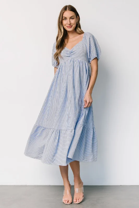 Poppy Midi Dress | Blue + Off White