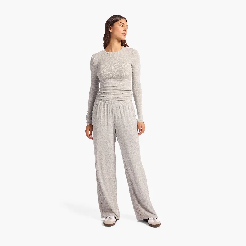 Slinky Rib Wide Leg Pant | Heather Grey