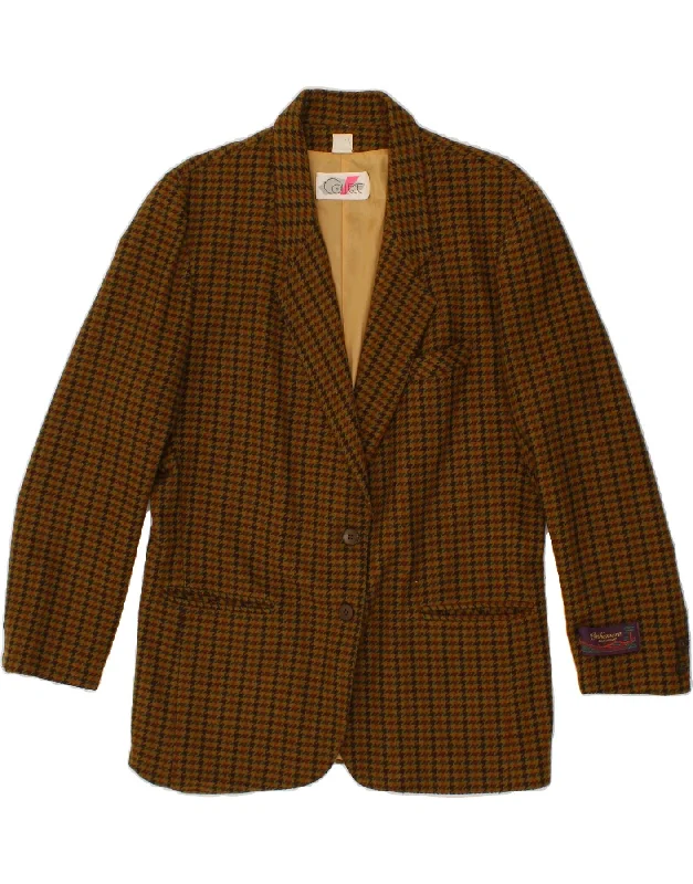 VINTAGE Womens 2 Button Blazer Jacket IT 46 Large Brown Houndstooth