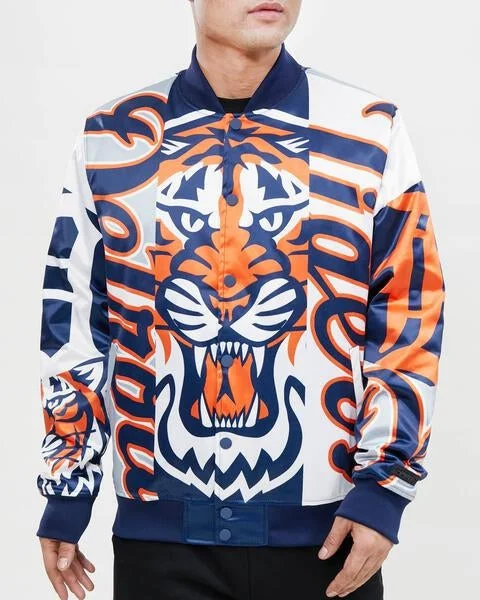 MLB DETROIT TIGERS MASHUP MEN'S SATIN JACKET (MIDNIGHT NAVY)