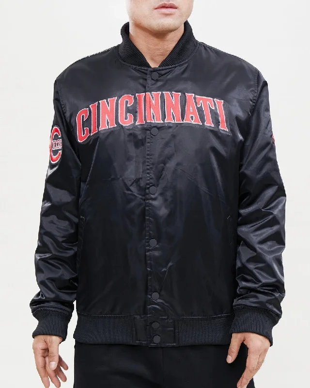 MLB CINCINNATI REDS WORDMARK MEN'S SATIN JACKET (BLACK)