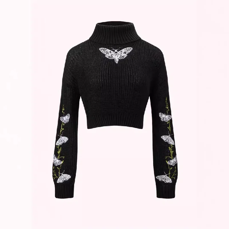 Butterfly Embroidery Short Long Sleeve Casual Sweater