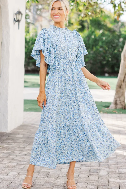 Say You Love It Blue Ditsy Floral Midi Dress