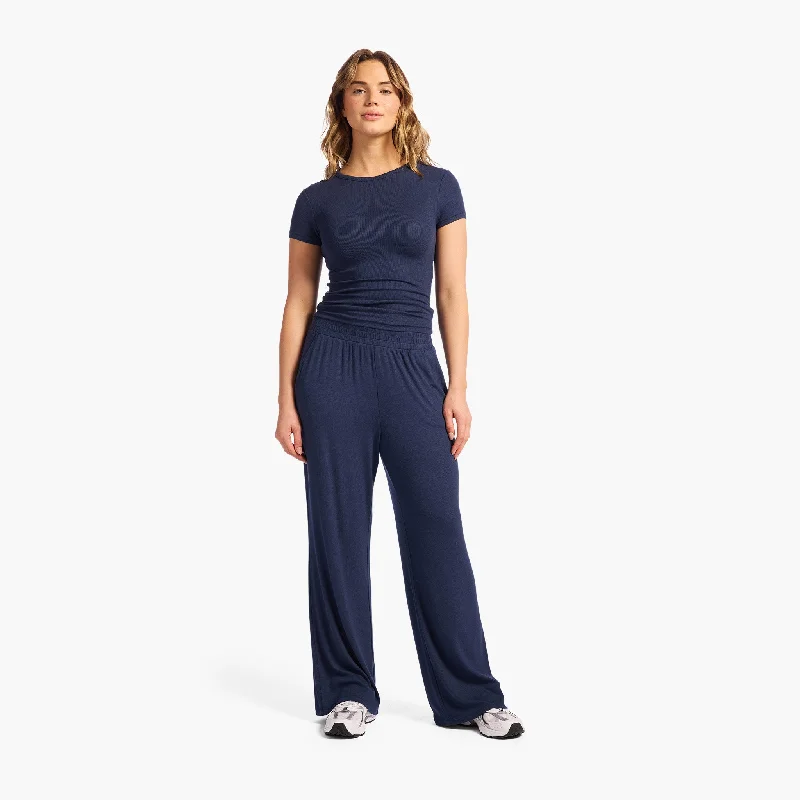 Slinky Rib Wide Leg Pant | Navy