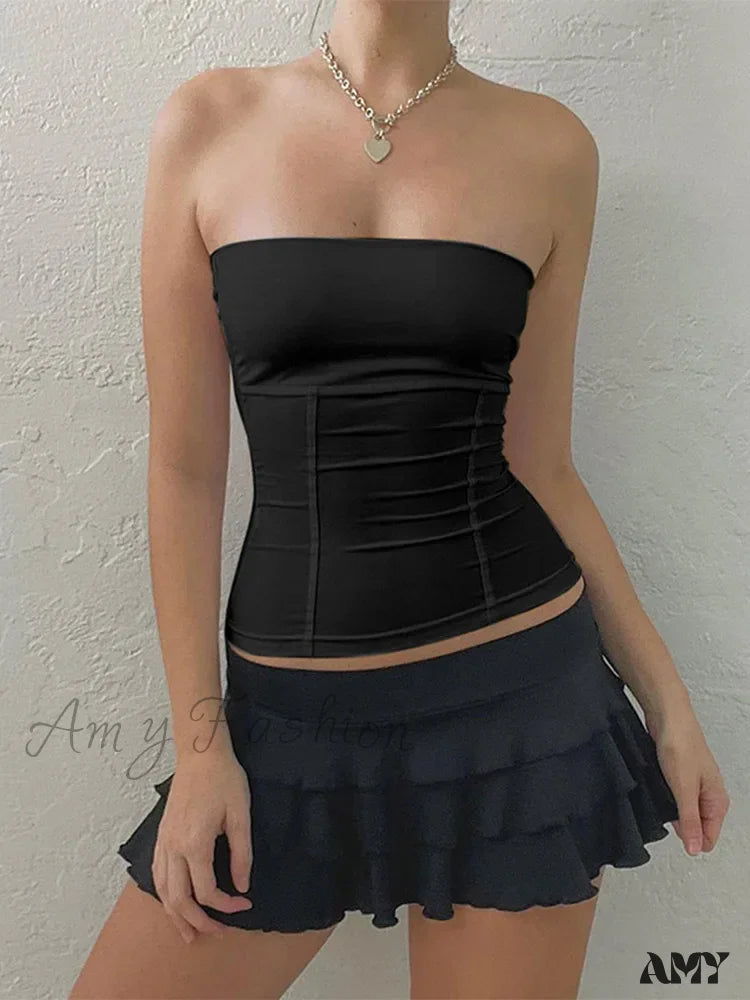 AMY FASHION - Summer Strapless Corset Tops Off Shoulder Sexy Bustier Crop Top