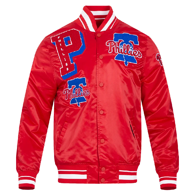 MLB PHILADELPHIA PHILLIES MASHUP MEN'S RIB SATIN JACKET (RED)