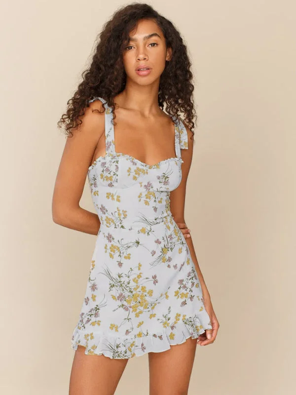 Kayla Fresh Floral print slim-fit Short Tie Dress