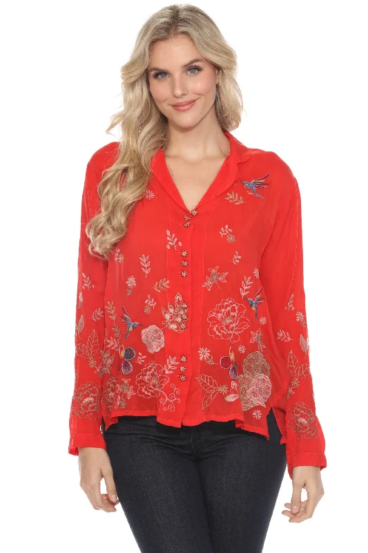 Johnny Was Red Tokyo Blossom Embroidered Blouse C11224