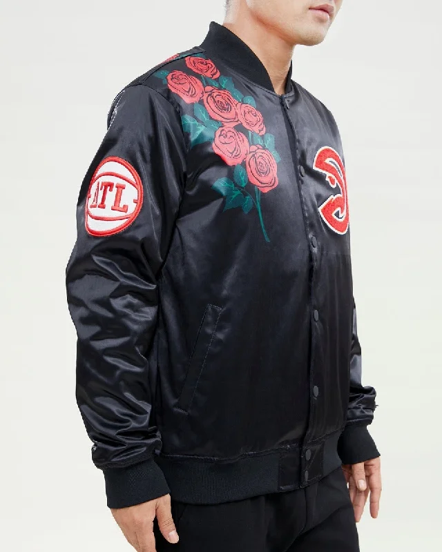 NBA ATLANTA HAWKS ROSE MEN'S SATIN JACKET (BLACK)