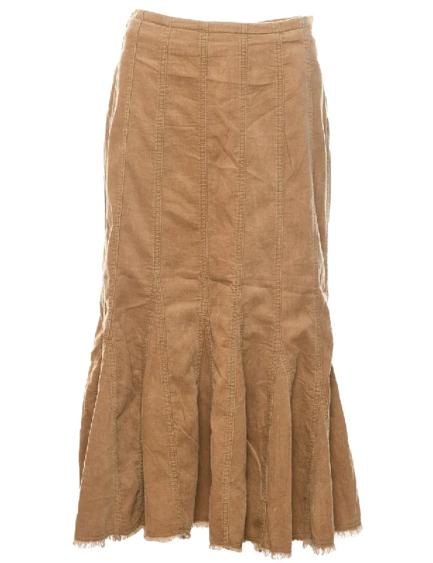 Y2K Corduroy Brown Midi Skirt - L