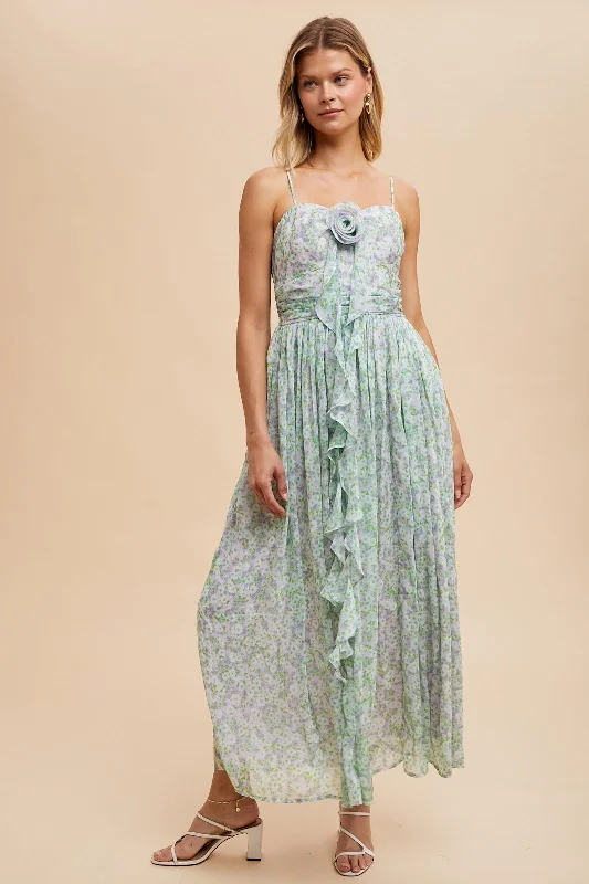 Lavender Multi Rosette Floral Maxi Dress