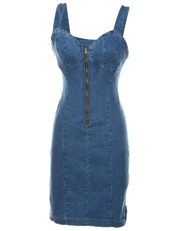 Zip Front Denim Dress - XS