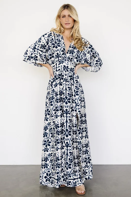 Juna Kimono Maxi Dress | Navy Print