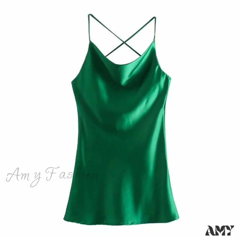 Amy Fashion - Satin Spaghetti Strap Sexy Dresses