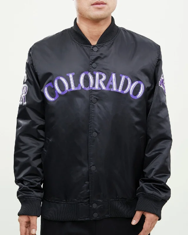 MLB COLORADO ROCKIES WORDMARK MEN'S SATIN JACKET (BLACK)