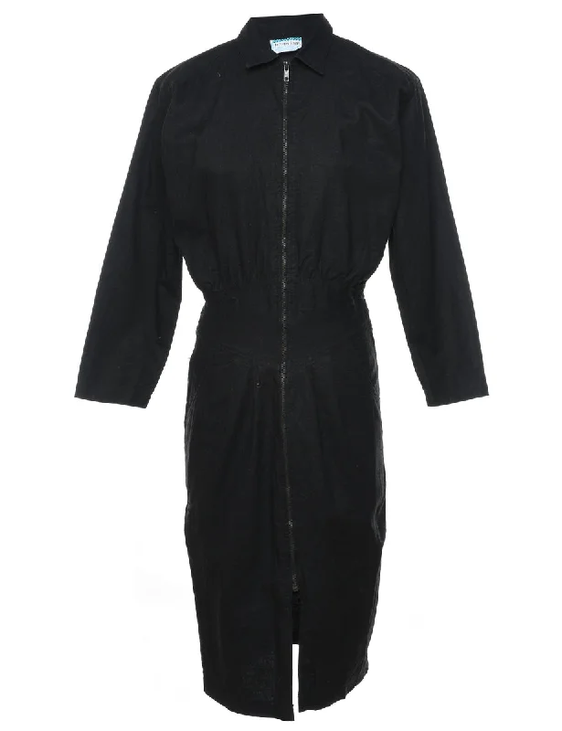 Zip Front Black Denim Dress - S