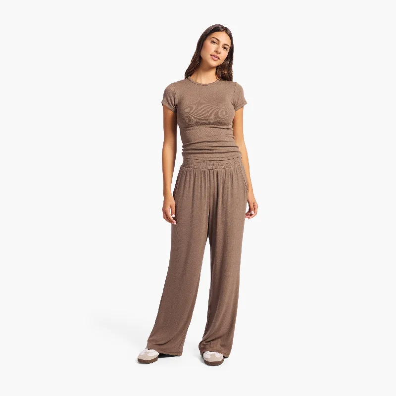 Slinky Rib Wide Leg Pant | Mocha