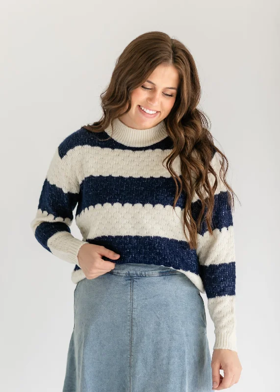 Iggy Scalloped Striped Crewneck Sweater