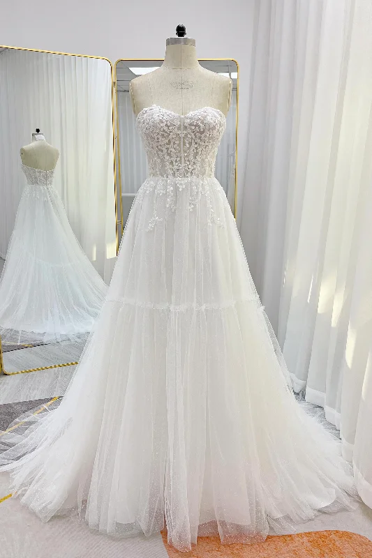 A-Line Court Train Lace Tulle Wedding Dress CW3229