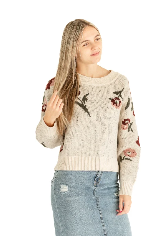 Floral Soft Knit Taupe Sweater