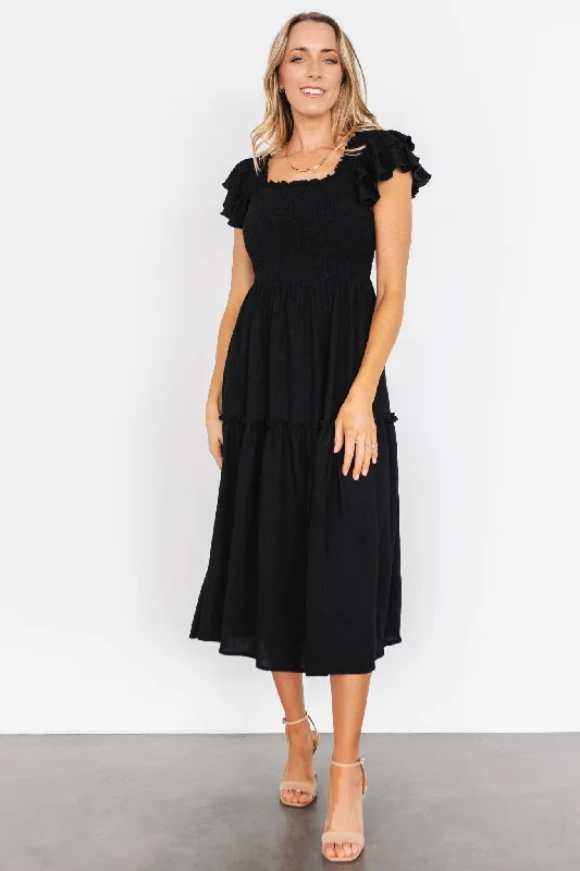 Jacie Smocked Midi Dress | Black