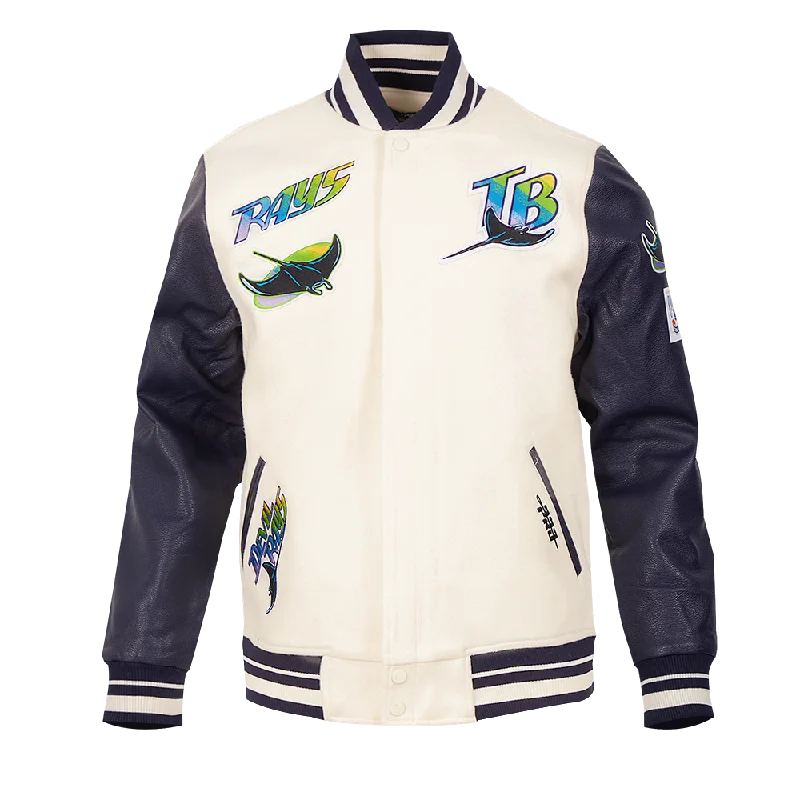 MLB TAMPA DEVIL RAYS RETRO CLASSIC MEN'S RIB WOOL VARSITY JACKET (EGGSHELL/ MIDNIGHT NAVY)