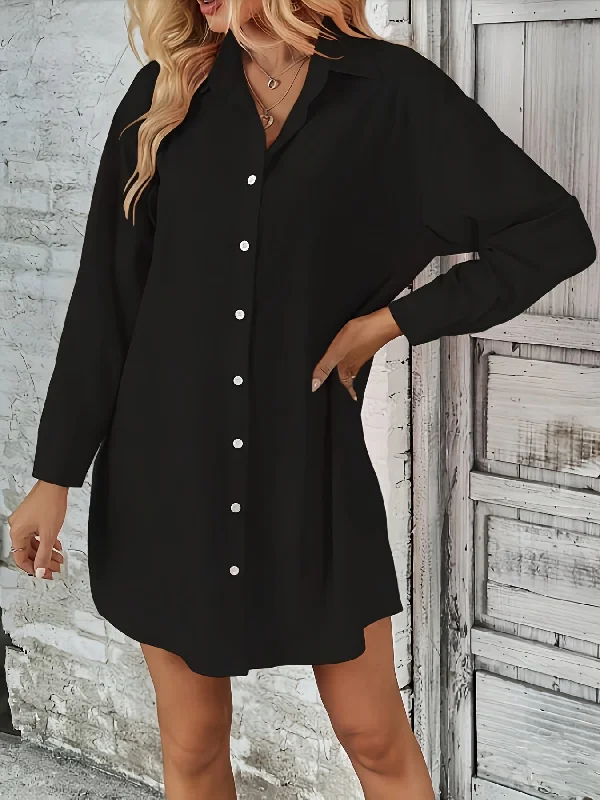 Sixsr Button Front Shirt Dress, Casual Solid Long Sleeve Dress, Women's Clothing