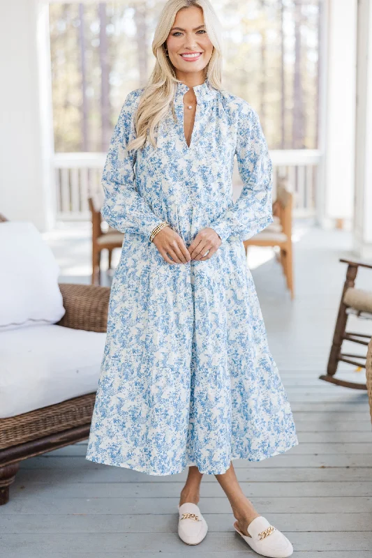 In Your Dreams Blue Toile L/S Midi Dress