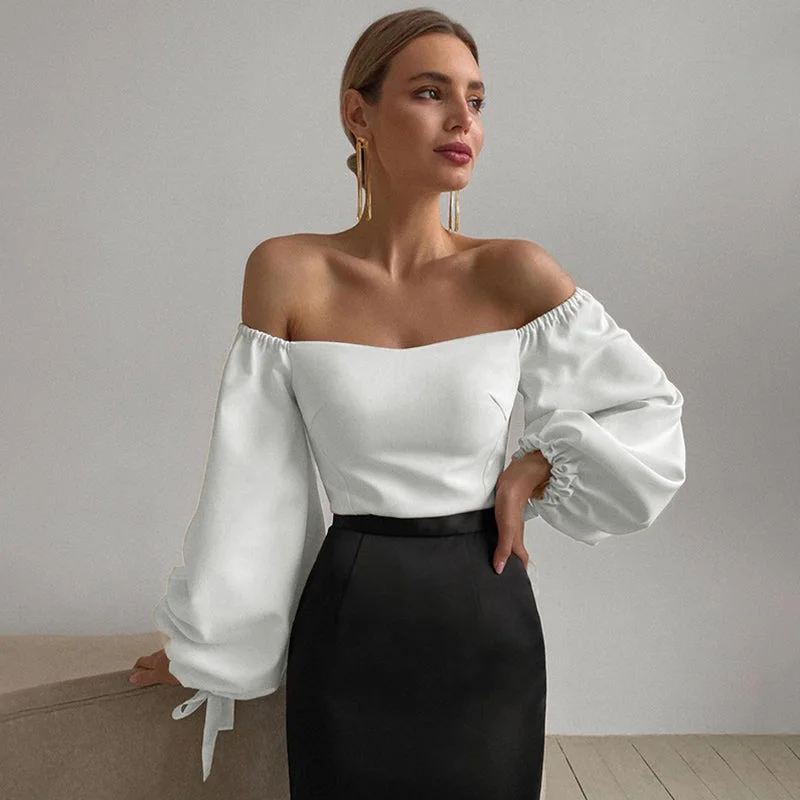 Off-Shoulder Balloon Sleeve White Top