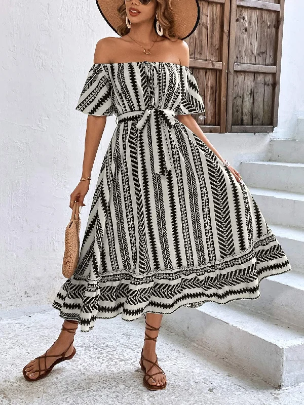 Printed Off-Shoulder Midi