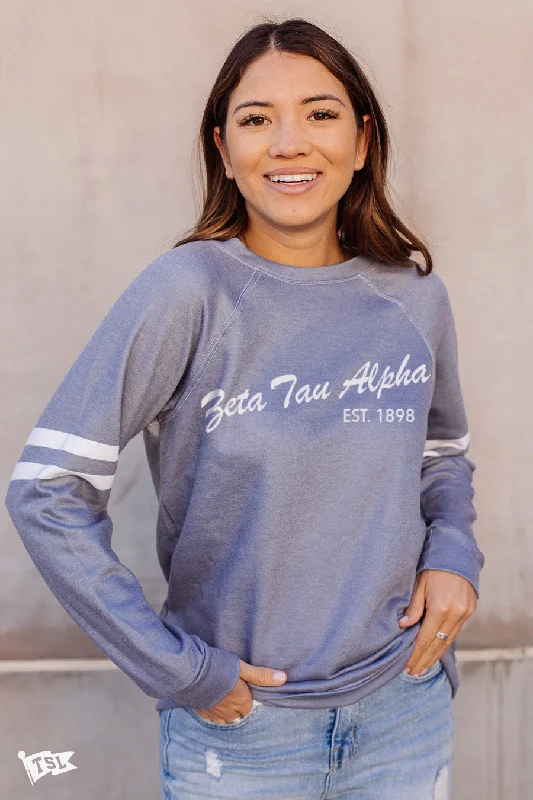 Zeta Tau Alpha Varsity Script Raglan Crewneck